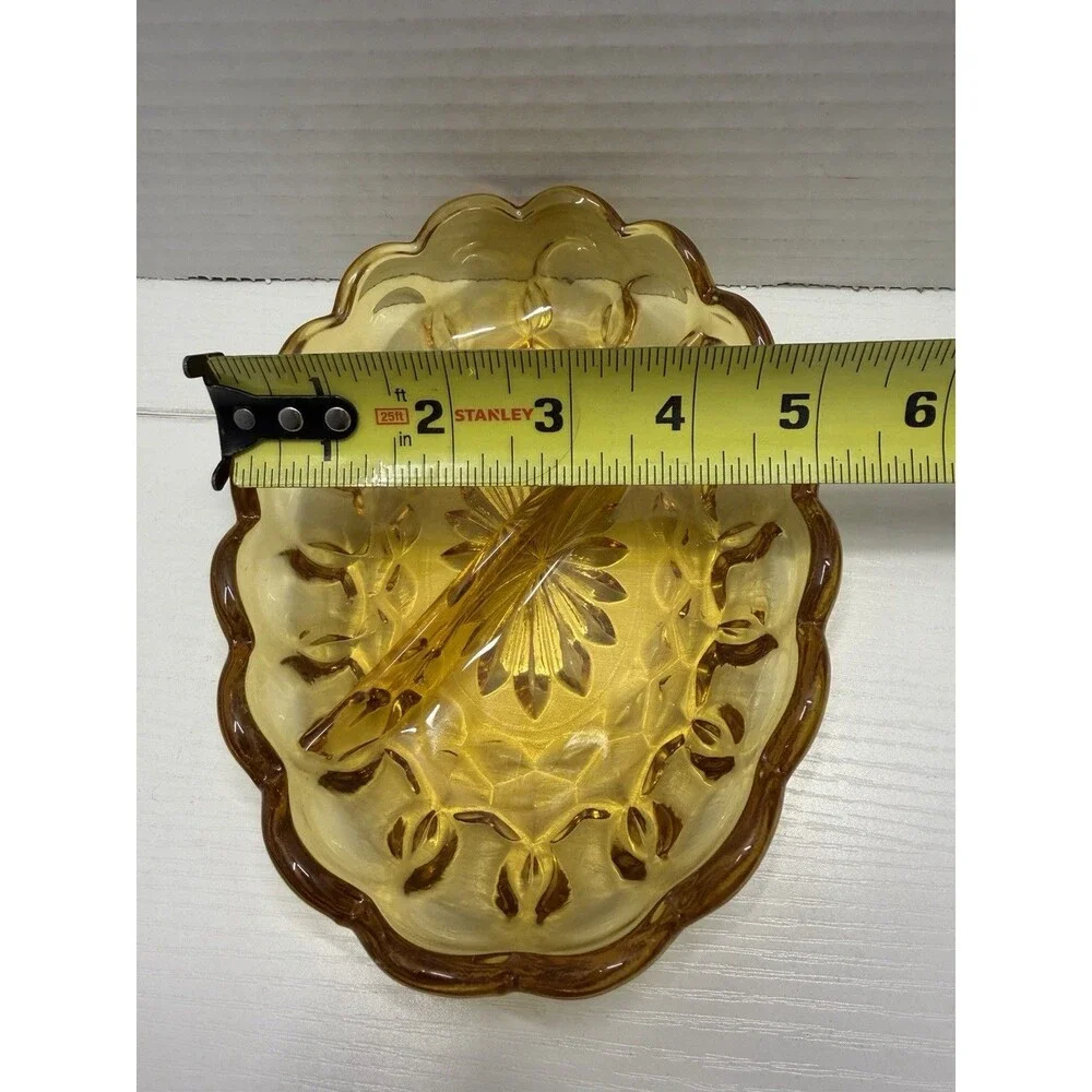 Vintage Anchor Hocking Fairfield Amber Glass Divided Relish Candy Dish